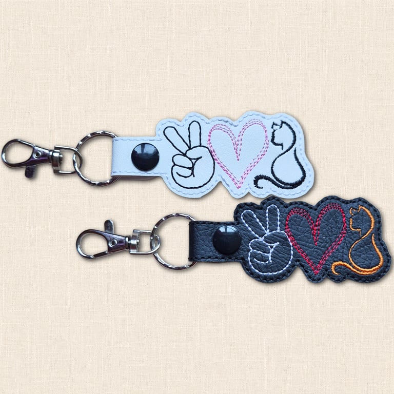 Cat Keyring - Peace Love Faux Leather Bag Charm