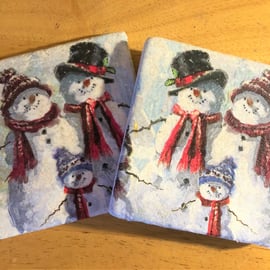 Snowman, Christmas, Xmas, Natural Stone Coaster