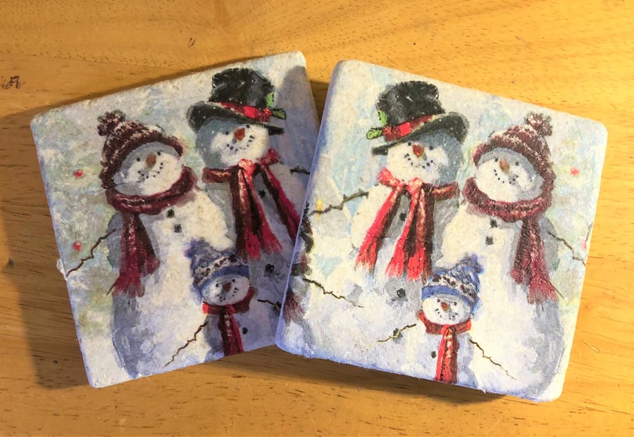 Snowman, Christmas, Xmas, Natural Stone Coaster