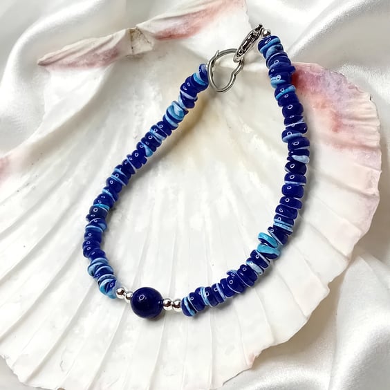 Lapis Lazuli with Horse Shoe Crab Shell Bracelet