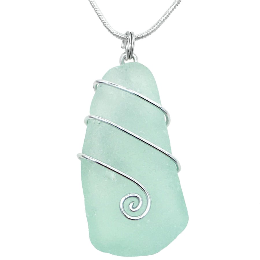 Green Scottish Sea Glass Celtic Pendant Necklace Wire Wrapped Seaglass Jewellery