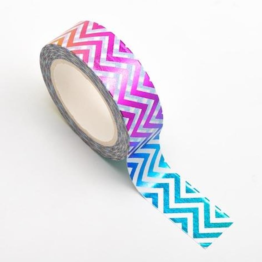 Rainbow Chevron Foil Adhesive Washi Tape 15mm x 10m