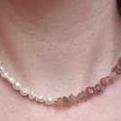 Strawberry Quartz & Freshwater Pearl Necklace - Handmade Gemstone Jewellery