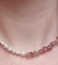 Strawberry Quartz & Freshwater Pearl Necklace - Handmade Gemstone Jewellery
