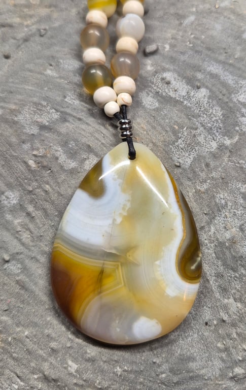 Brown and White Onyx Teardrop Pendant