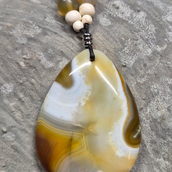 Brown and White Onyx Teardrop Pendant