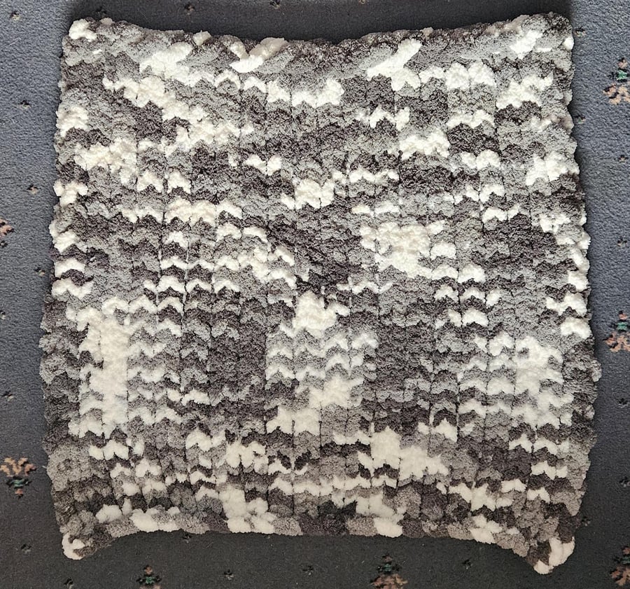 Hand-Knitted Baby Blanket Soft Chevron Design in Grey & white Newborn Gift