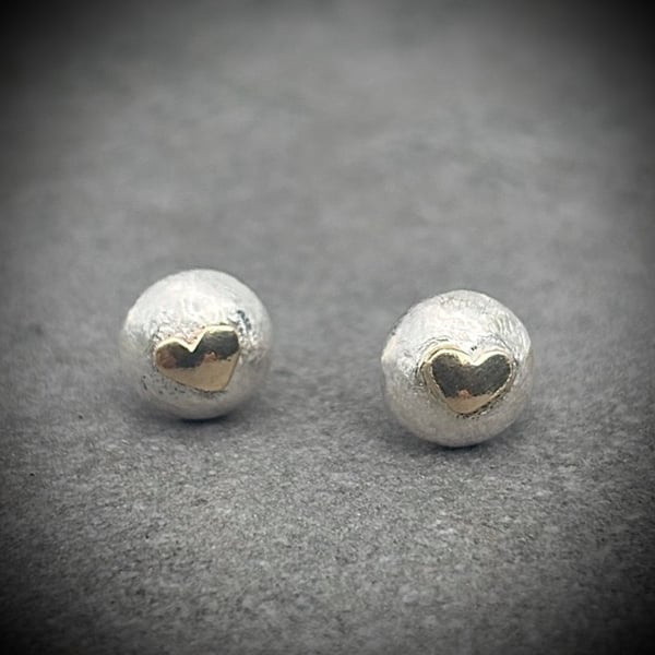 Gold Heart Pebble Studs, silver pebble studs, valentines gift, gold heart studs,