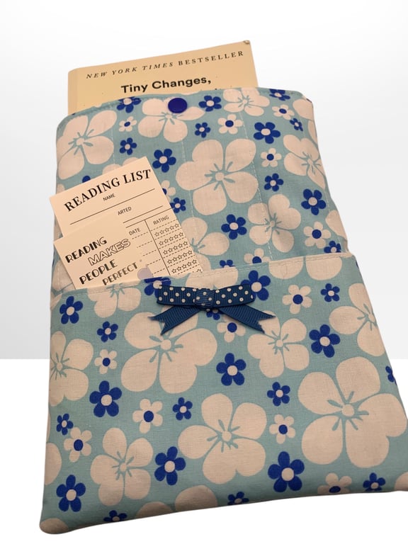 Handmade Book Sleeve Gift Set.  Bold Bright Blue Floral
