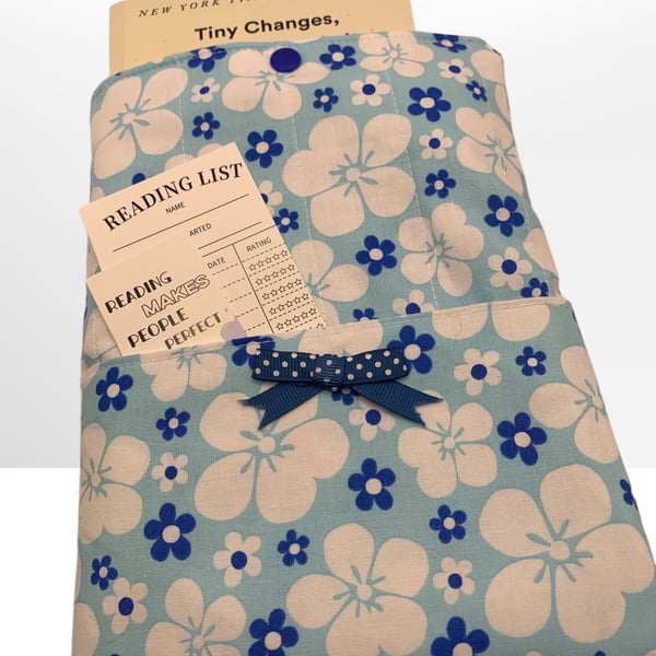 Handmade Book Sleeve Gift Set.  Bold Bright Blue Floral