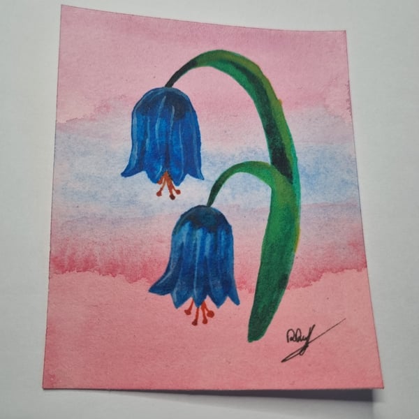 Bluebell ACEO Mini Gouache Painting Art Trading Card