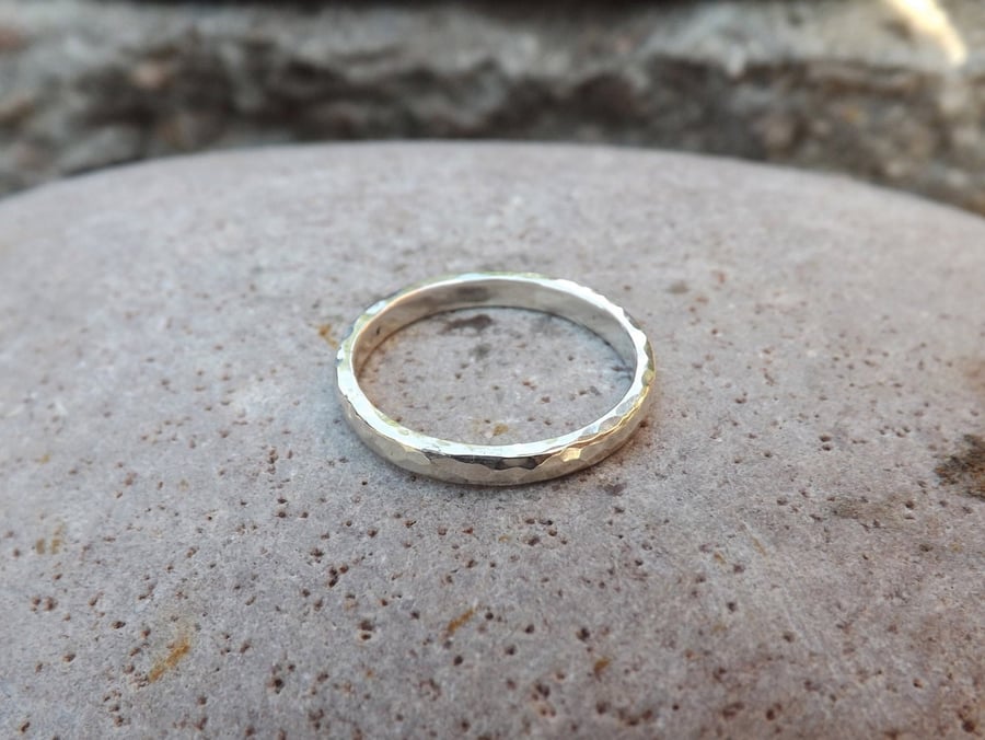Handmade Narrow Silver Meteorite Ring