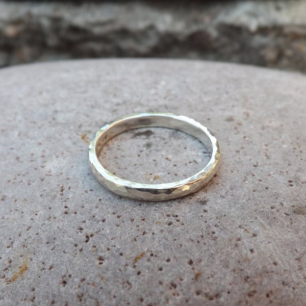 Handmade Narrow Silver Meteorite Ring