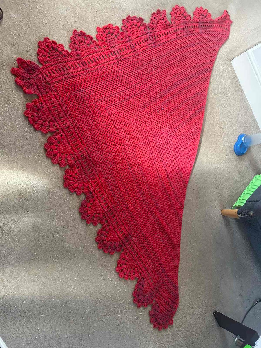 Handmade Red Crochet Scarf - Cosy Winter Shawl with Elegant Floral Lace