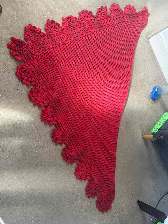Handmade Red Crochet Scarf - Cosy Winter Shawl with Elegant Floral Lace