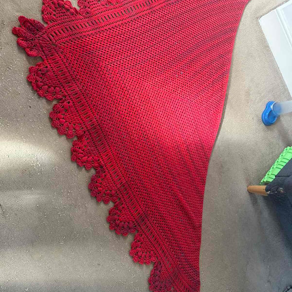 Handmade Red Crochet Scarf - Cosy Winter Shawl with Elegant Floral Lace