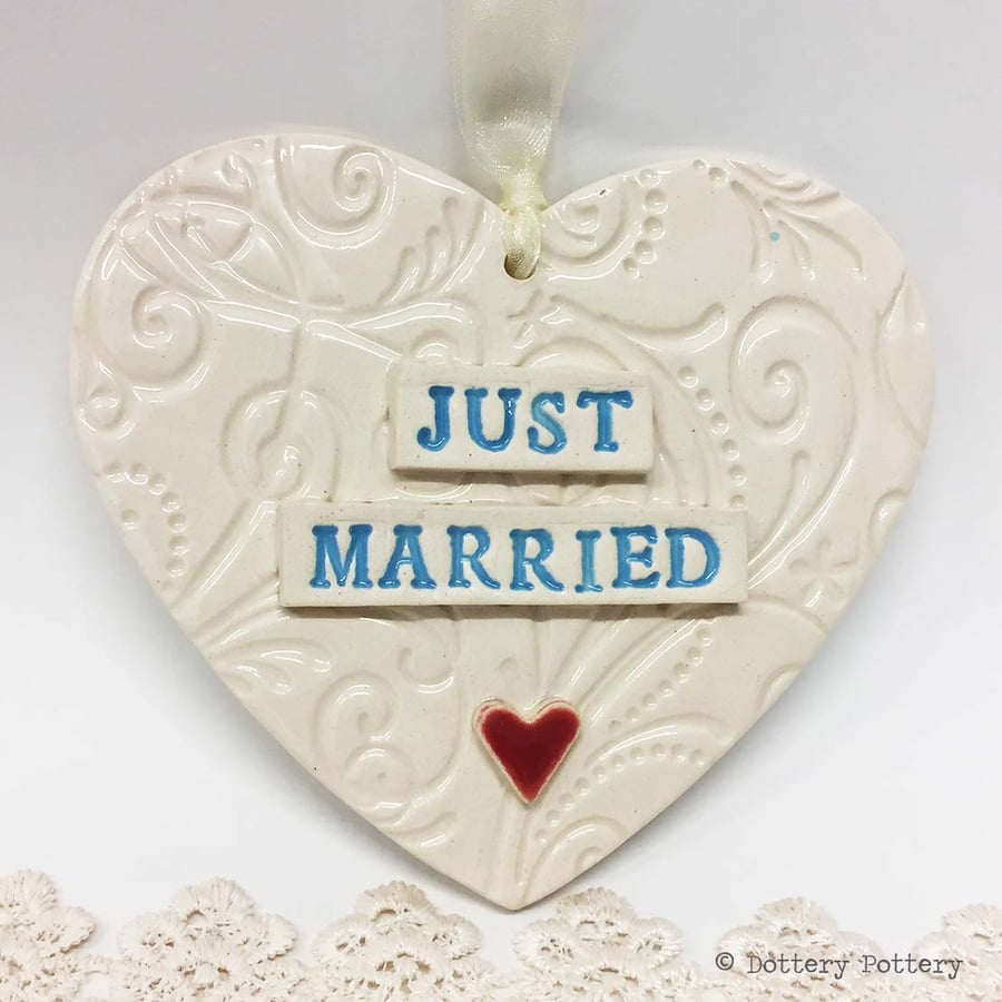 Ceramic Wedding heart decoration Just Married Pottery