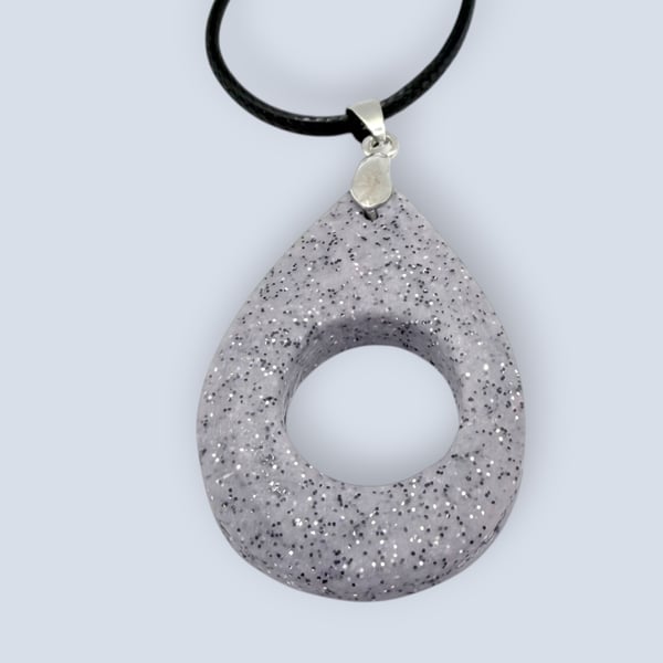 Silver Grey Glitter Glasses Holder Necklace Teardrop Eyewear Loop Pendant