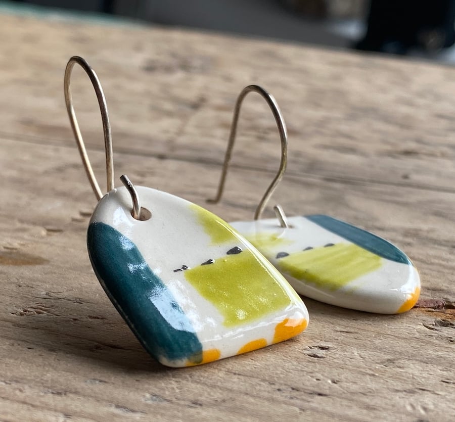 Handmade Ceramic and Silver Drop Earrings