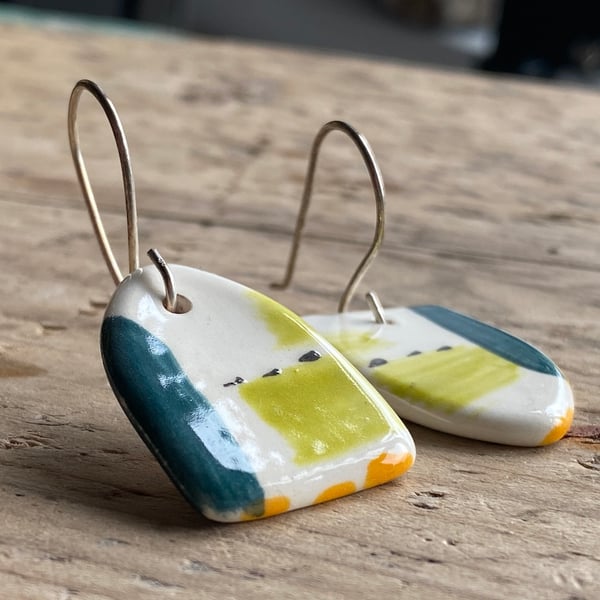 Handmade Ceramic and Silver Drop Earrings