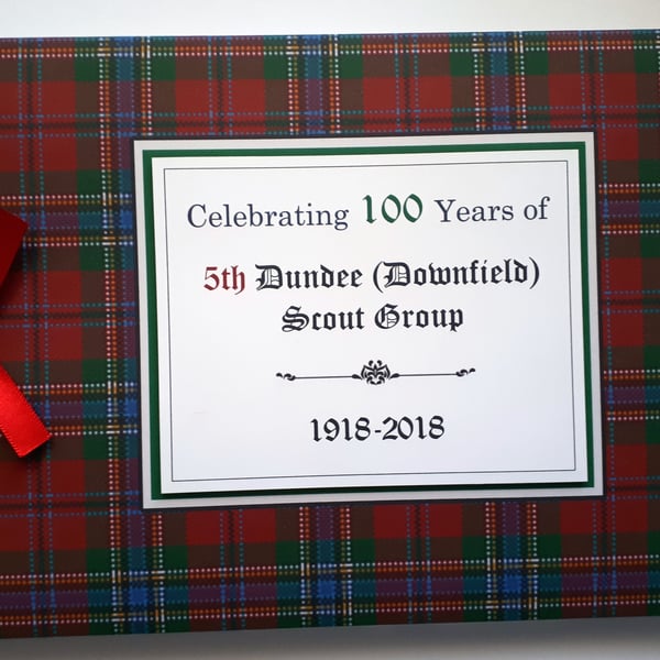 Scottish red and green tartan wedding guest book, gift