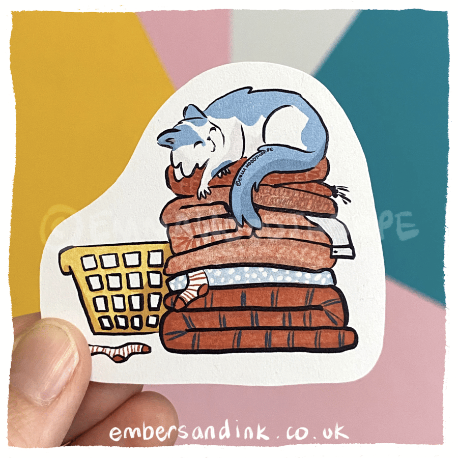 Sleeping Laundry Cat Paper Sticker