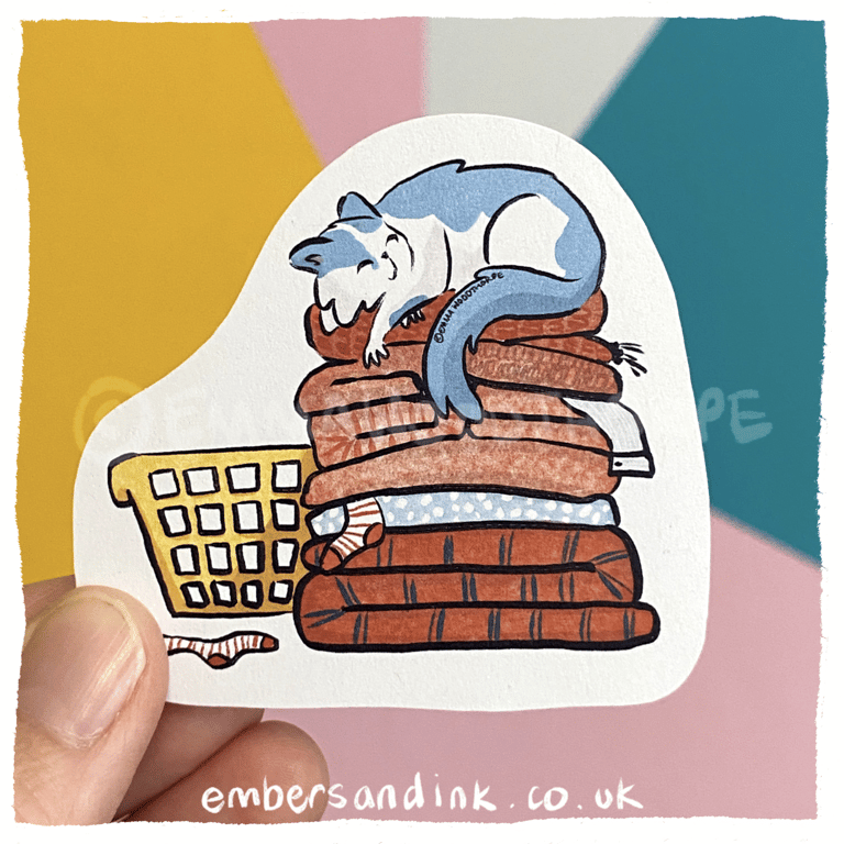 Sleeping Laundry Cat Paper Sticker