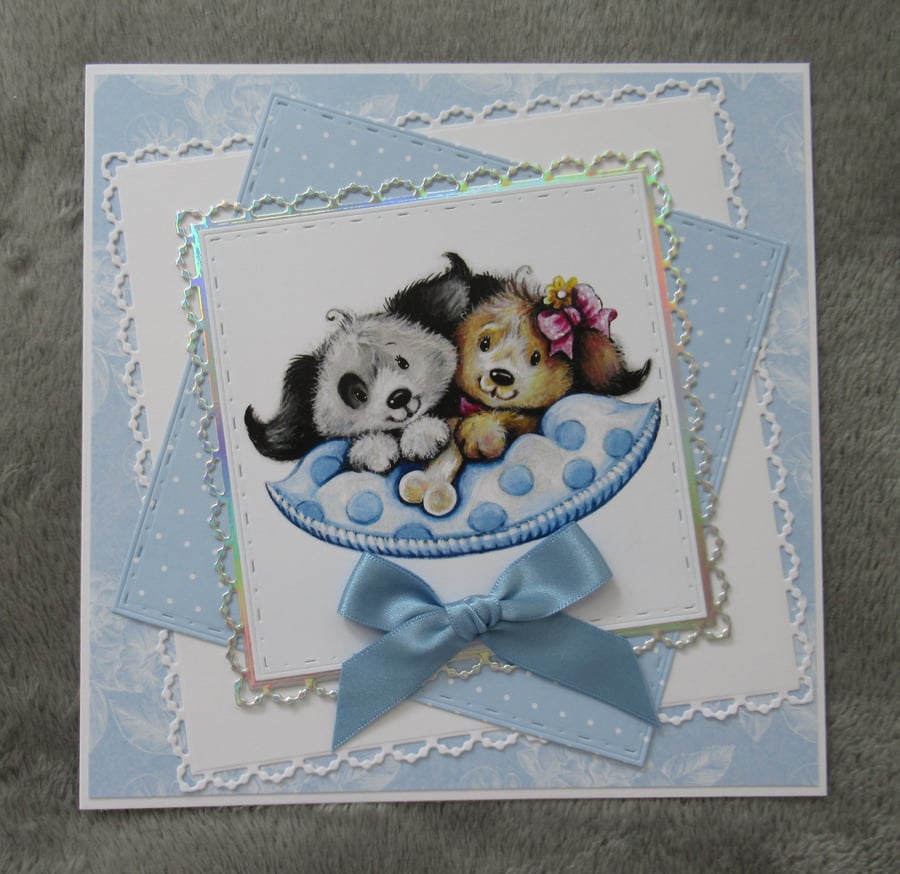 Two Puppies on a Cushion - Square Any Occasion Card