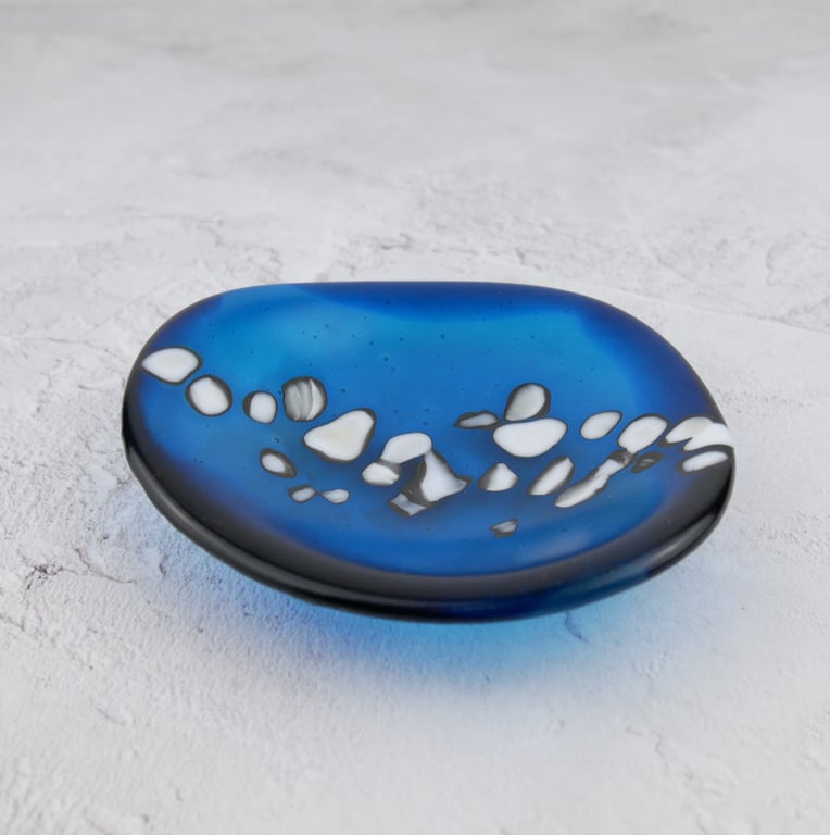 Glass Ring Dish in Deep Sea Blue