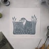 Riverbank Otter Linocut Print
