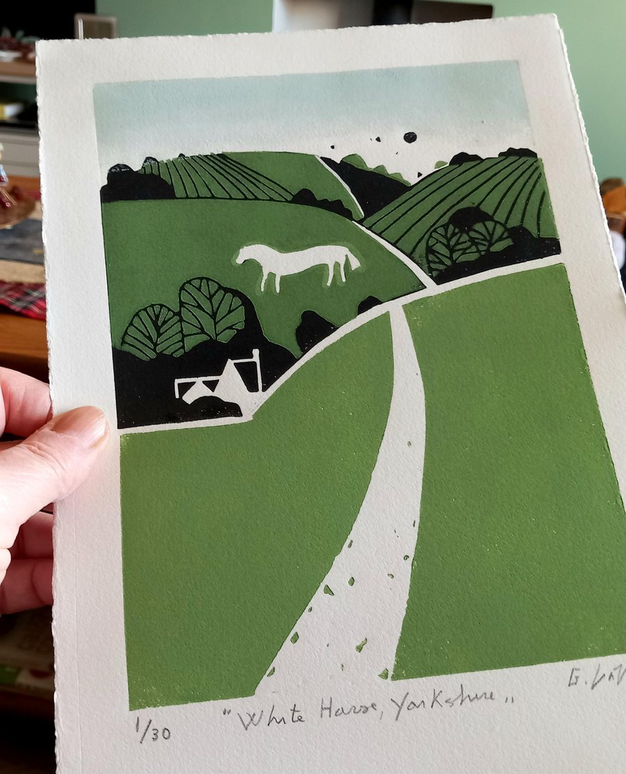 White Horse Kilburn,Yorkshire Limited Edition Linocut Artwork