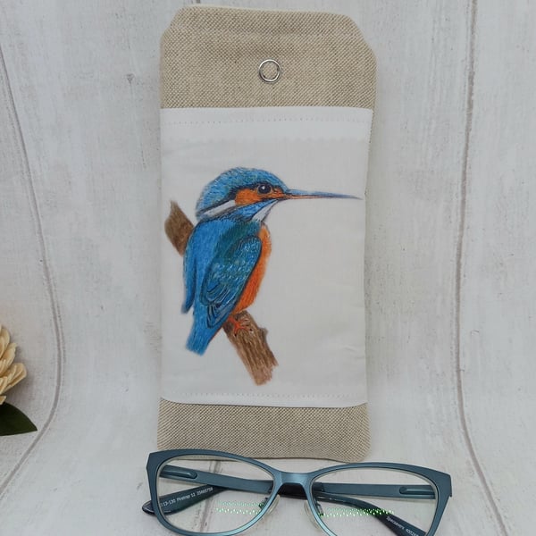 Glasses case, Kingfisher bird design, sunglasses case, travel accessories