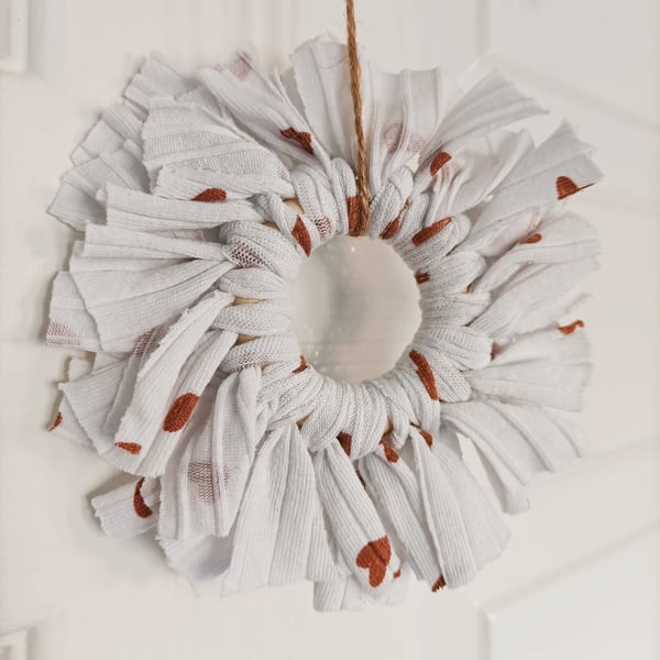 Beige Heart Mini Rag Wreath 