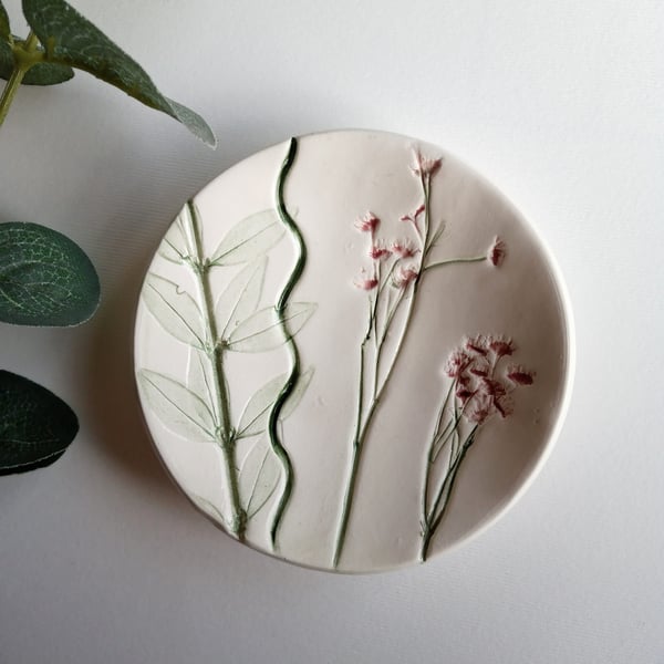 Botanical print ceramic trinket dish