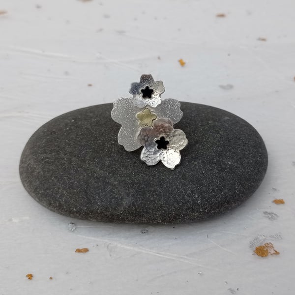 Silver flower lapel pin, flower brooch, flower pin