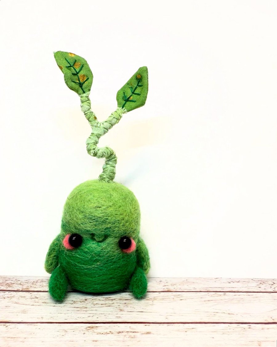 Green Leaf Friend Needlefelted Art Doll