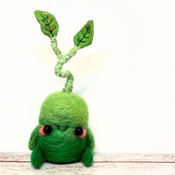 Green Leaf Friend Needlefelted Art Doll