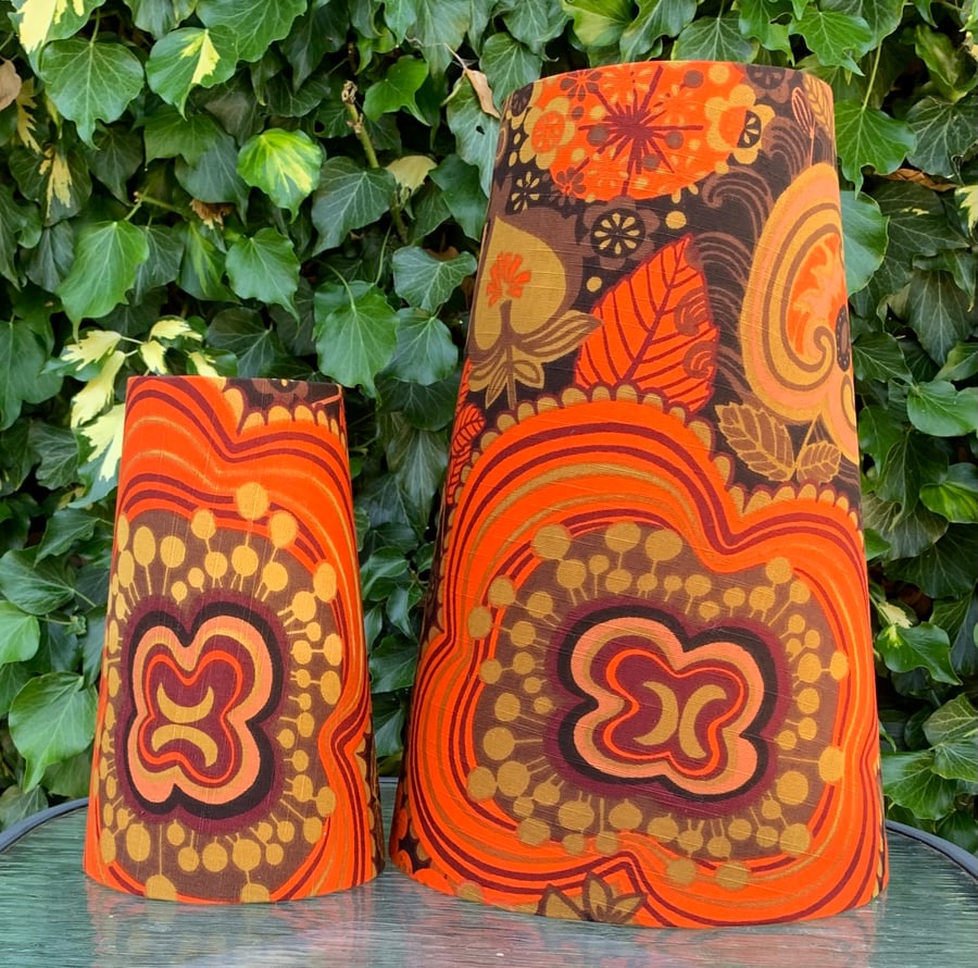 Scandi MidCentury Lampshade in  Orange Brown BORAS vintage fabric 