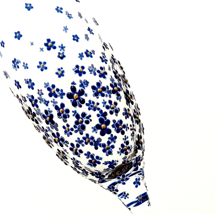 Hand Painted Champagne Flute Prosecco Glass 'Forget Me Not' Blue Flower