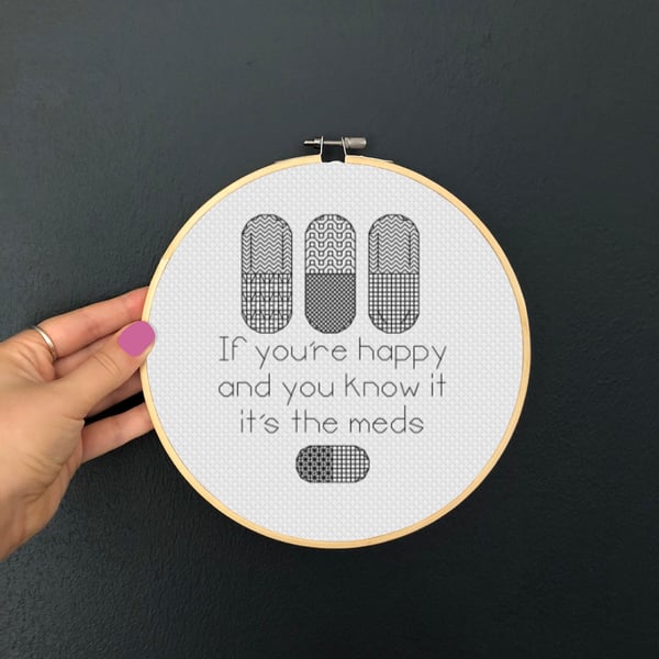 Blackwork Meds Chart: Quirky Pills Embroidery Design (PDF Download, 6 inch Hoop 