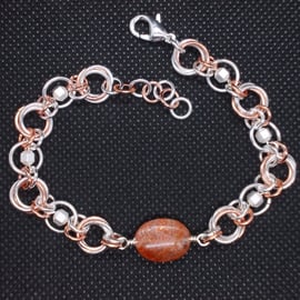 SALE - Sunstone and haematite chainmaille bracelet