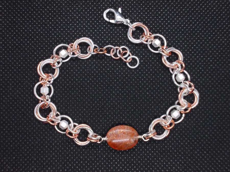 SALE - Sunstone and haematite chainmaille bracelet