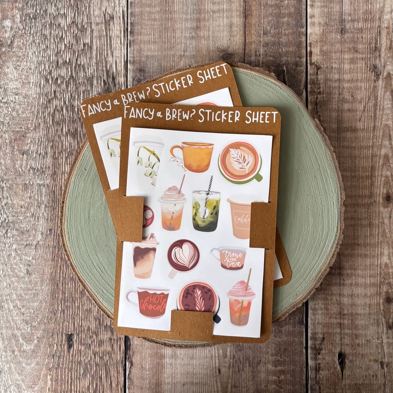 Drink Sticker Sheet, Beverages, Soft Muted Stickers, Journalling, Beverages, Tea