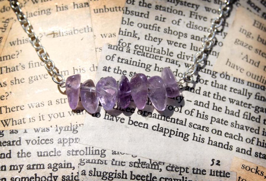 Purple Glass Bead Silver Necklace