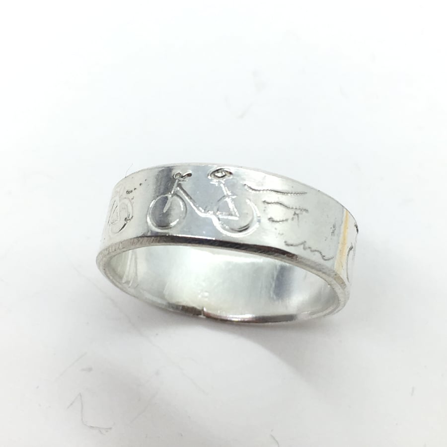 Bicycle ring, Tour De Yorkshire ring, Sports silver ring, cycling, bike