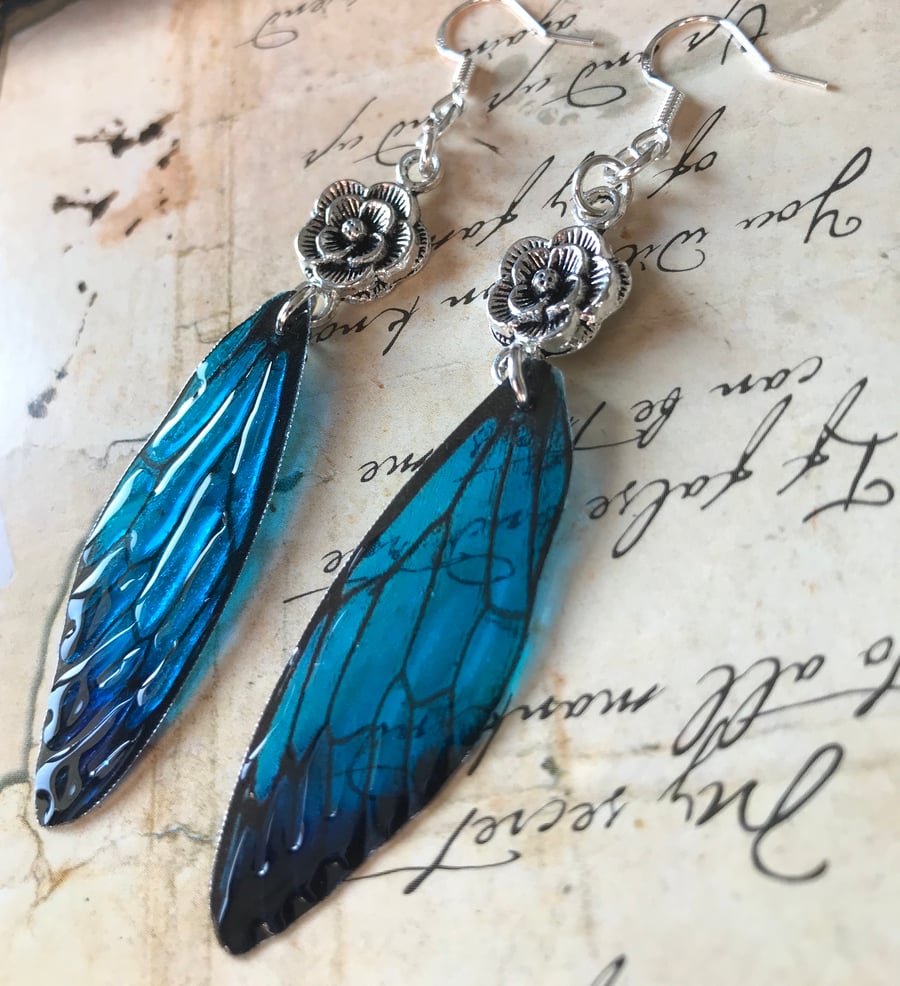 RESERVED FOR DIANE Blue Flower Fairy Sterling Silver Earrings