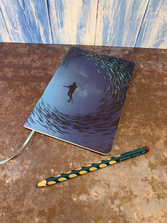 Notebook, Marine themed, A5 (ish), made from up-cycled and recycled materials.