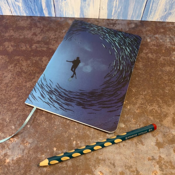 Notebook, Marine themed, A5 (ish), made from up-cycled and recycled materials.