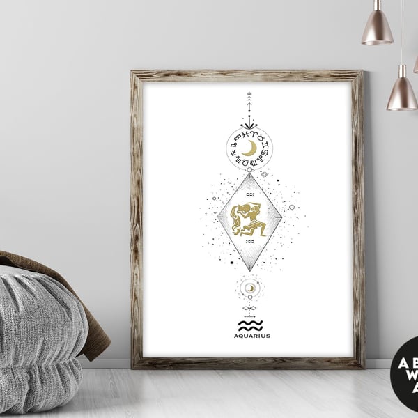 Zodiac art prints Aquarius gift, Horoscope print personalised gift for sister, A