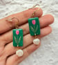 Pink Tulip Pearl Drop Earrings - Image 4